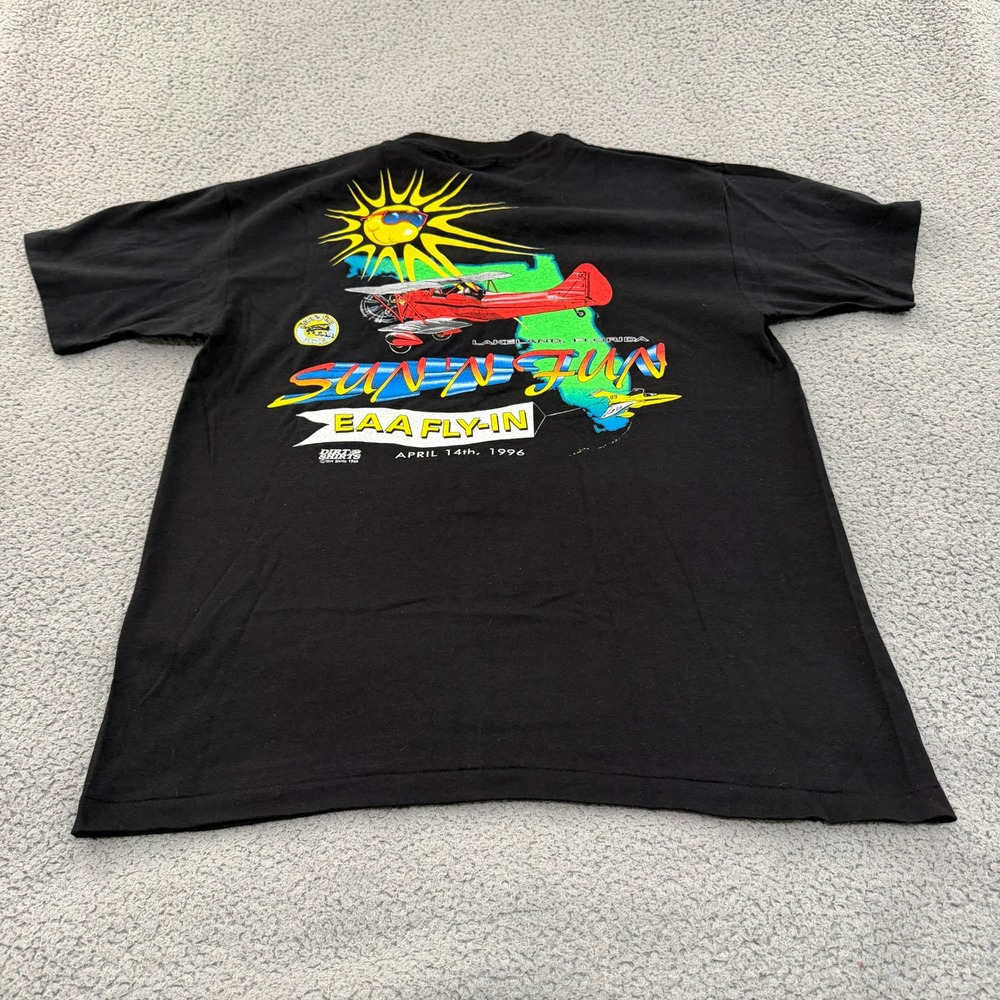 Vintage 1996 Sun n Fun EAA Fly-In T-Shirt Mens XL Black Single Stitch Anvil USA